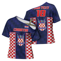 Custom Croatia Football Cross Shoulder Shirt Hrvatska Chessboard Heritage - Wonder Print Shop