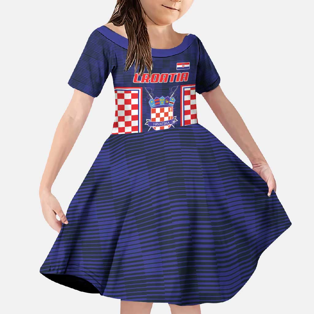 Custom Croatia Football Family Matching Long Sleeve Bodycon Dress and Hawaiian Shirt Hrvatska Chessboard Heritage - Wonder Print Shop