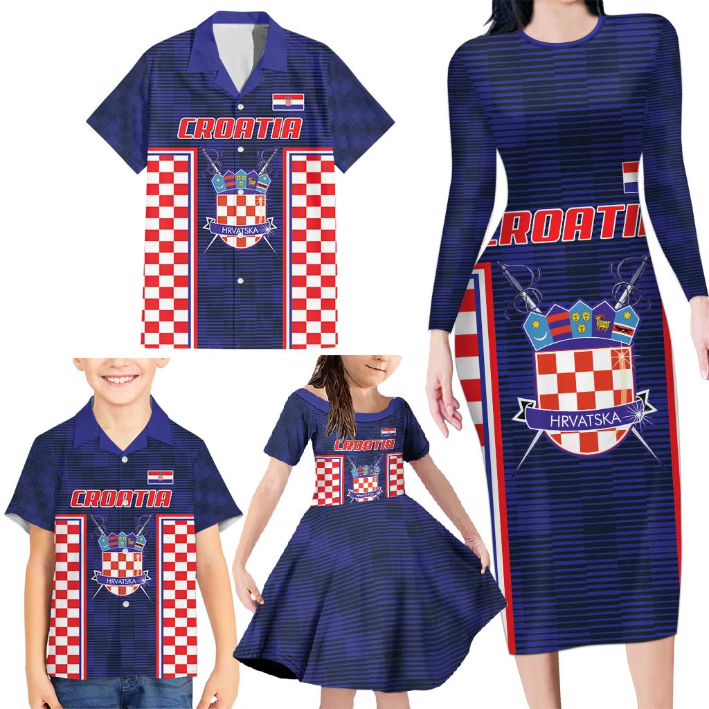 Custom Croatia Football Family Matching Long Sleeve Bodycon Dress and Hawaiian Shirt Hrvatska Chessboard Heritage - Wonder Print Shop