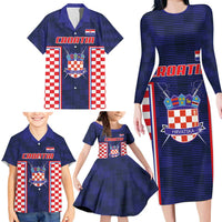 Custom Croatia Football Family Matching Long Sleeve Bodycon Dress and Hawaiian Shirt Hrvatska Chessboard Heritage - Wonder Print Shop