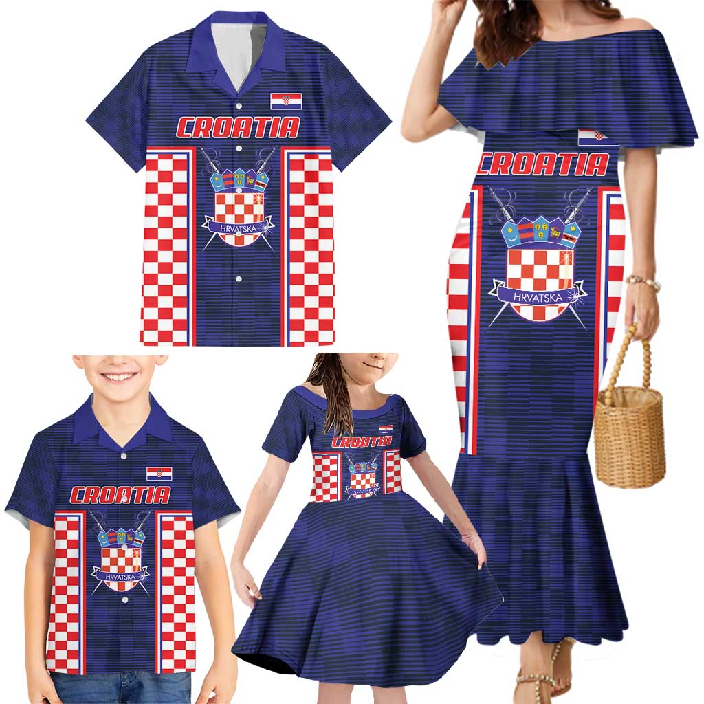 Custom Croatia Football Family Matching Mermaid Dress and Hawaiian Shirt Hrvatska Chessboard Heritage - Wonder Print Shop