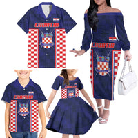 Custom Croatia Football Family Matching Off The Shoulder Long Sleeve Dress and Hawaiian Shirt Hrvatska Chessboard Heritage - Wonder Print Shop
