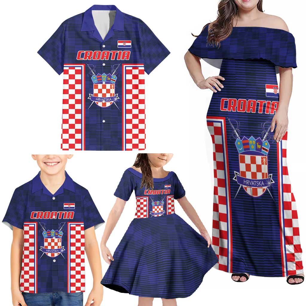 Custom Croatia Football Family Matching Off Shoulder Maxi Dress and Hawaiian Shirt Hrvatska Chessboard Heritage - Wonder Print Shop
