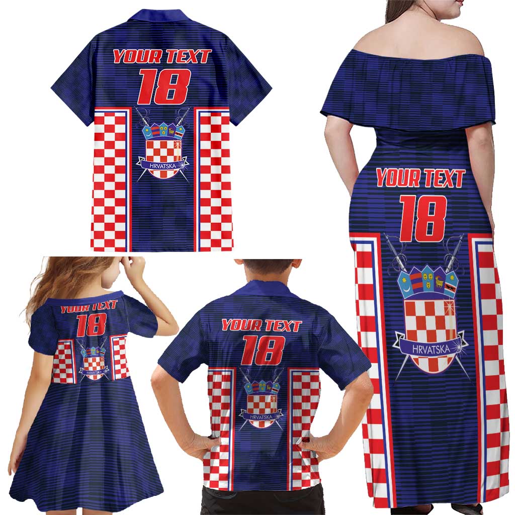 Custom Croatia Football Family Matching Off Shoulder Maxi Dress and Hawaiian Shirt Hrvatska Chessboard Heritage - Wonder Print Shop