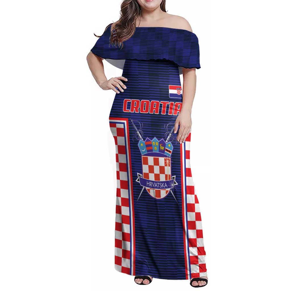 Custom Croatia Football Family Matching Off Shoulder Maxi Dress and Hawaiian Shirt Hrvatska Chessboard Heritage - Wonder Print Shop