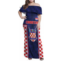 Custom Croatia Football Family Matching Off Shoulder Maxi Dress and Hawaiian Shirt Hrvatska Chessboard Heritage - Wonder Print Shop