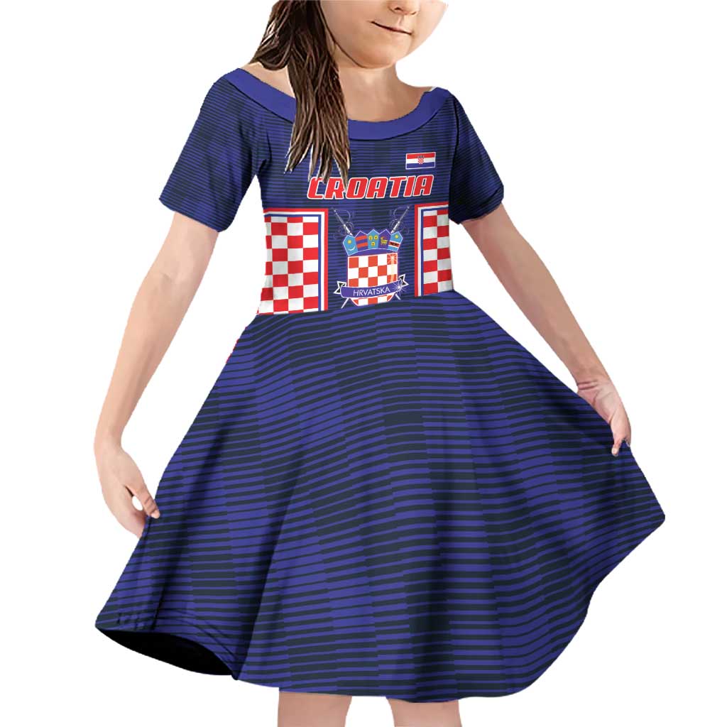 Custom Croatia Football Family Matching Off Shoulder Short Dress and Hawaiian Shirt Hrvatska Chessboard Heritage - Wonder Print Shop