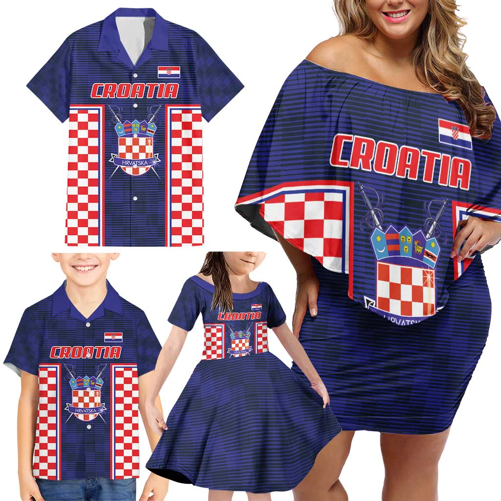 Custom Croatia Football Family Matching Off Shoulder Short Dress and Hawaiian Shirt Hrvatska Chessboard Heritage - Wonder Print Shop