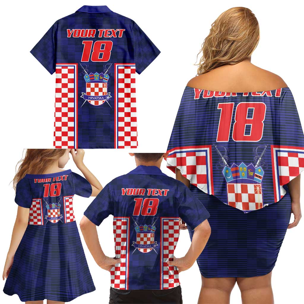 Custom Croatia Football Family Matching Off Shoulder Short Dress and Hawaiian Shirt Hrvatska Chessboard Heritage - Wonder Print Shop