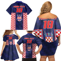 Custom Croatia Football Family Matching Off Shoulder Short Dress and Hawaiian Shirt Hrvatska Chessboard Heritage - Wonder Print Shop