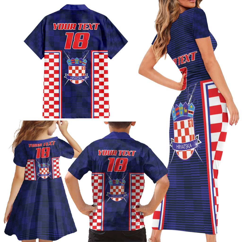 Custom Croatia Football Family Matching Short Sleeve Bodycon Dress and Hawaiian Shirt Hrvatska Chessboard Heritage - Wonder Print Shop