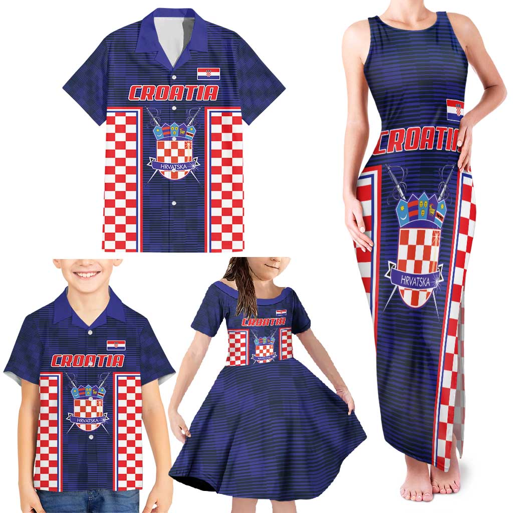 Custom Croatia Football Family Matching Tank Maxi Dress and Hawaiian Shirt Hrvatska Chessboard Heritage - Wonder Print Shop