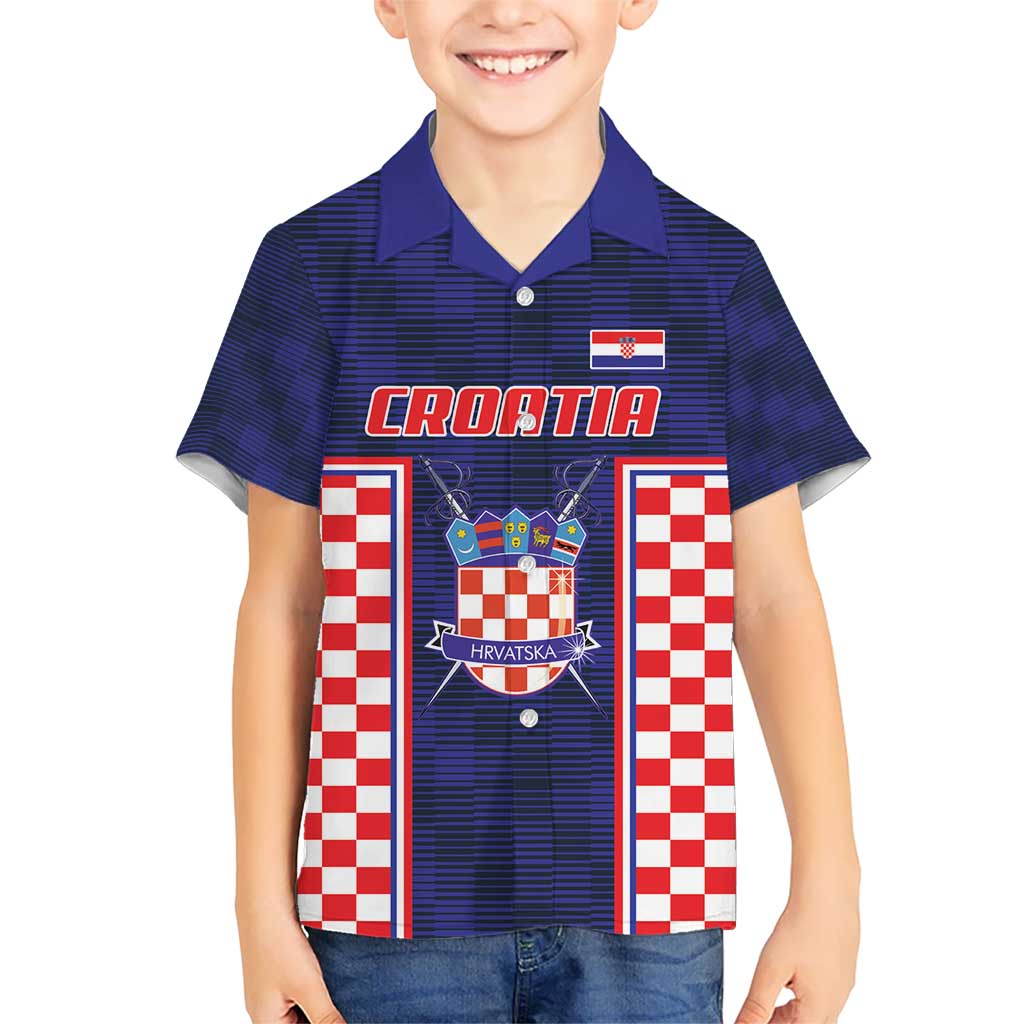 Custom Croatia Football Kid Hawaiian Shirt Hrvatska Chessboard Heritage - Wonder Print Shop