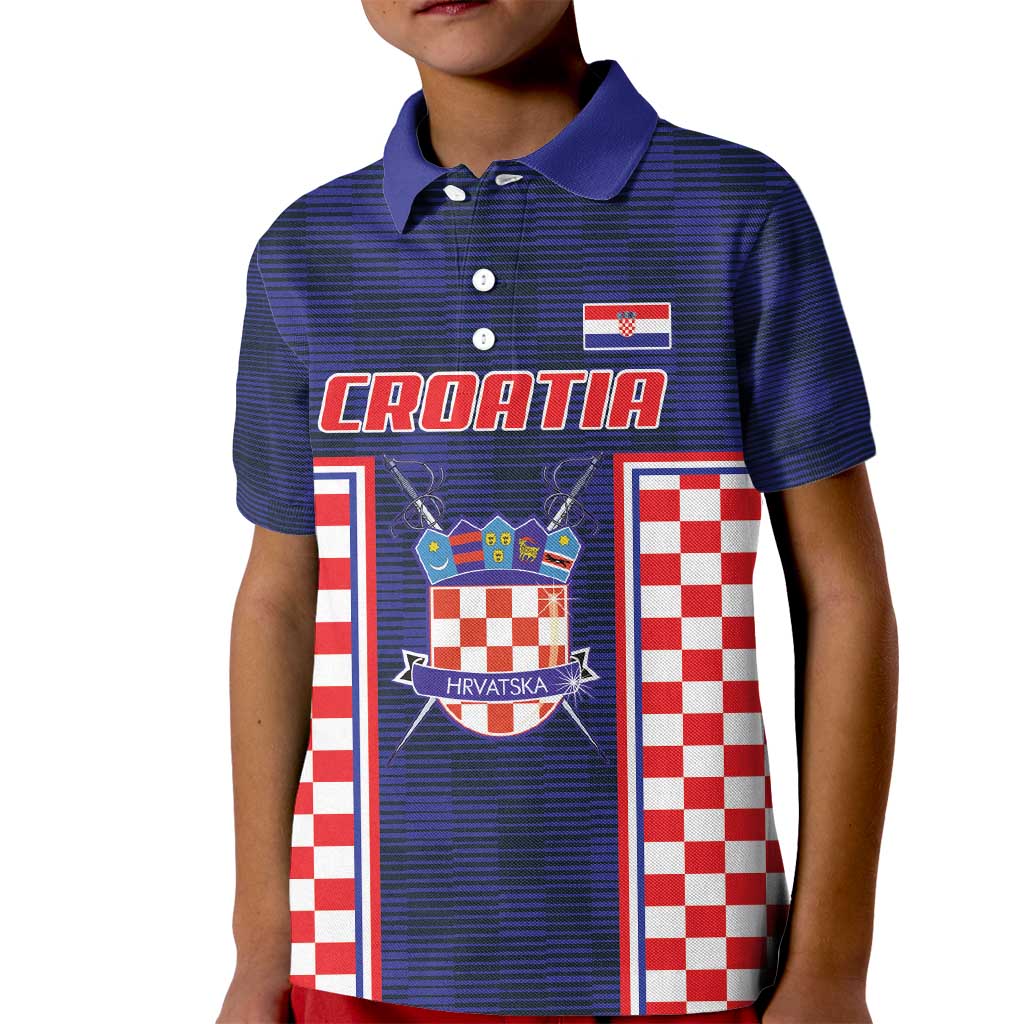 Custom Croatia Football Kid Polo Shirt Hrvatska Chessboard Heritage - Wonder Print Shop