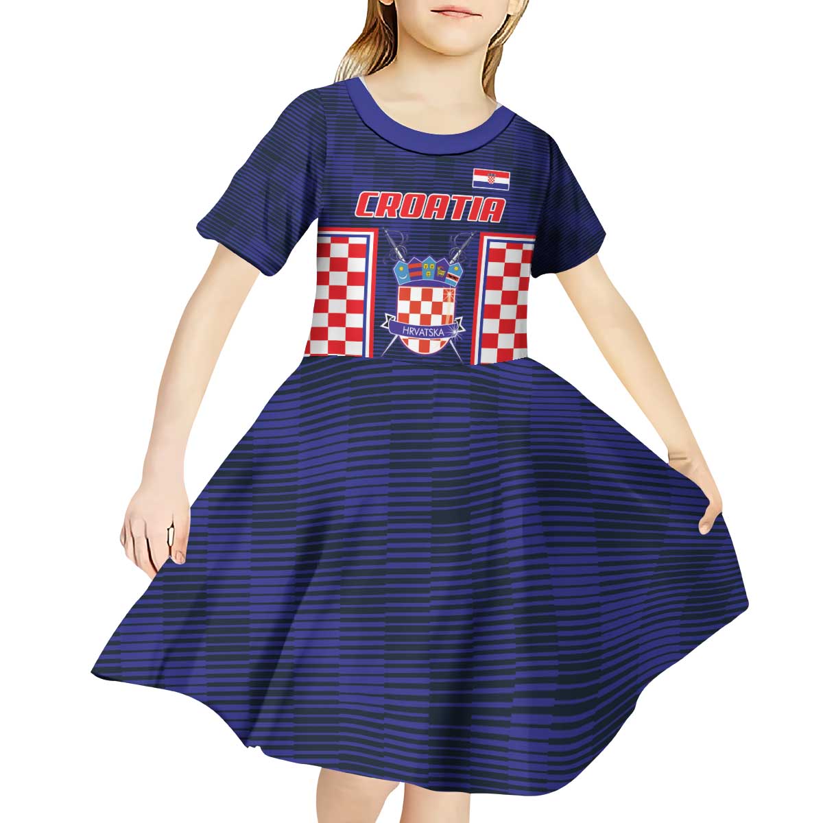 Custom Croatia Football Kid Short Sleeve Dress Hrvatska Chessboard Heritage - Wonder Print Shop