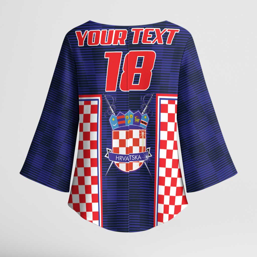 Custom Croatia Football Kimono Sleeve Blouse Hrvatska Chessboard Heritage - Wonder Print Shop