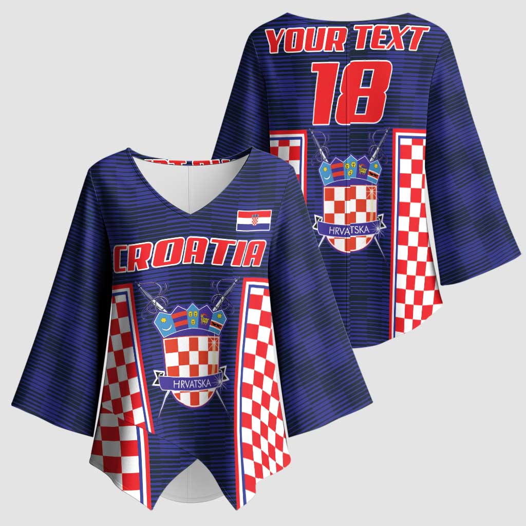 Custom Croatia Football Kimono Sleeve Blouse Hrvatska Chessboard Heritage - Wonder Print Shop