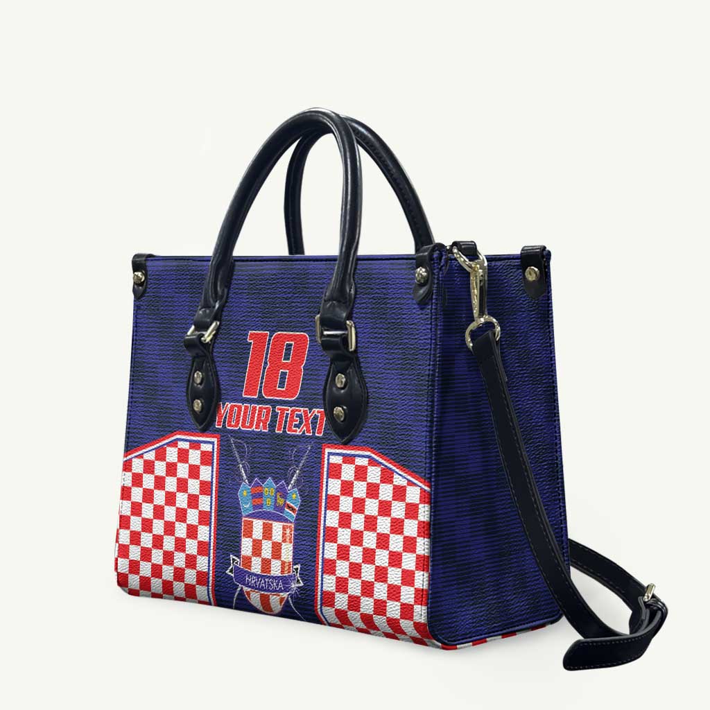 Custom Croatia Football Leather Bag Hrvatska Chessboard Heritage - Wonder Print Shop
