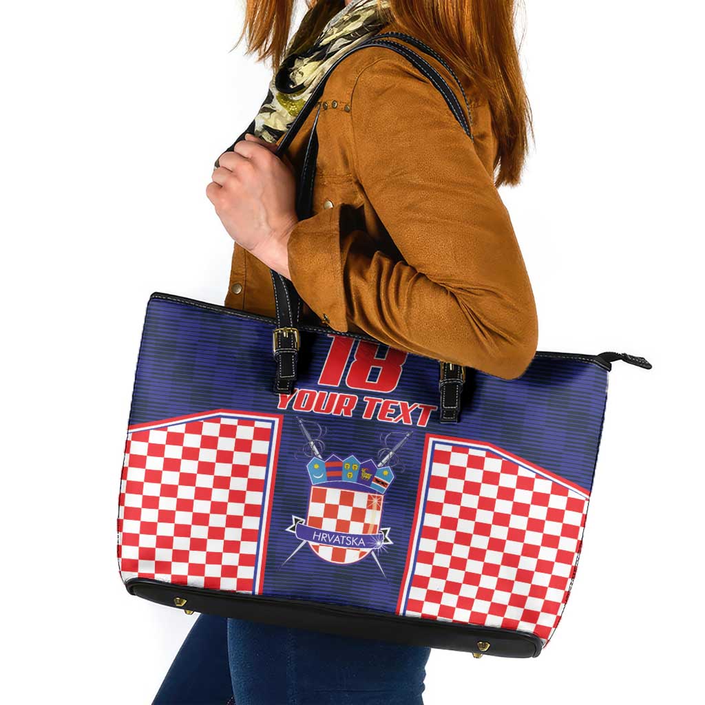 Custom Croatia Football Leather Tote Bag Hrvatska Chessboard Heritage - Wonder Print Shop