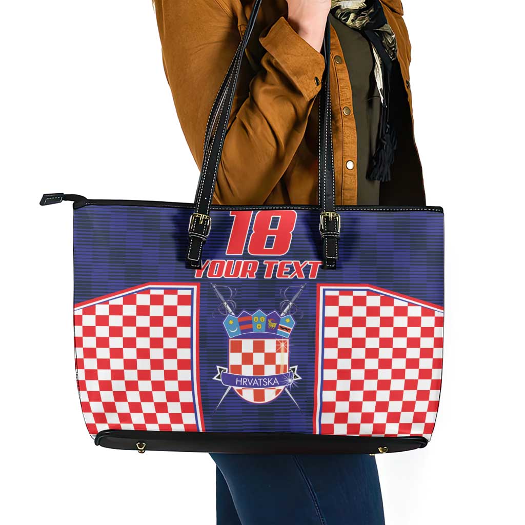 Custom Croatia Football Leather Tote Bag Hrvatska Chessboard Heritage - Wonder Print Shop