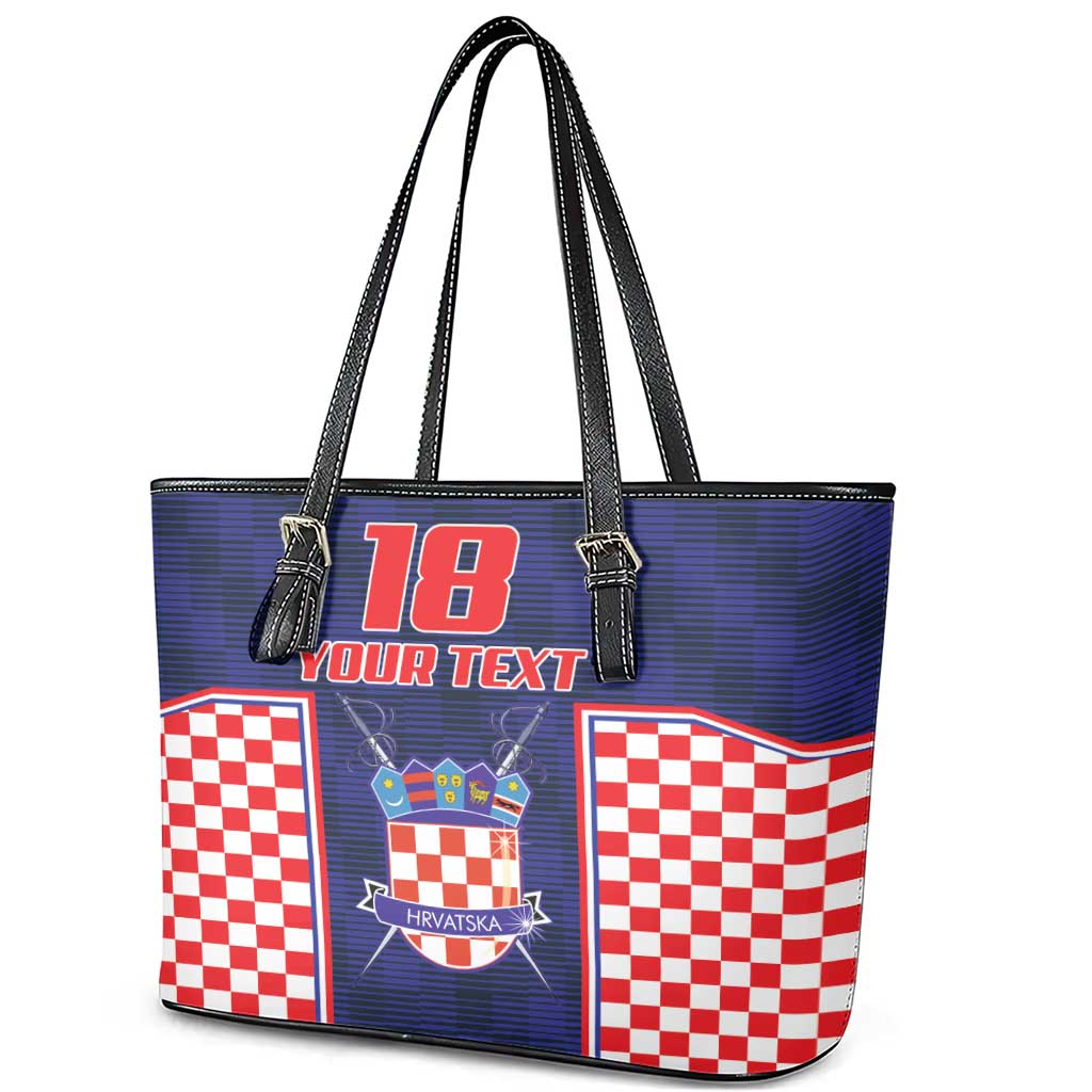 Custom Croatia Football Leather Tote Bag Hrvatska Chessboard Heritage - Wonder Print Shop