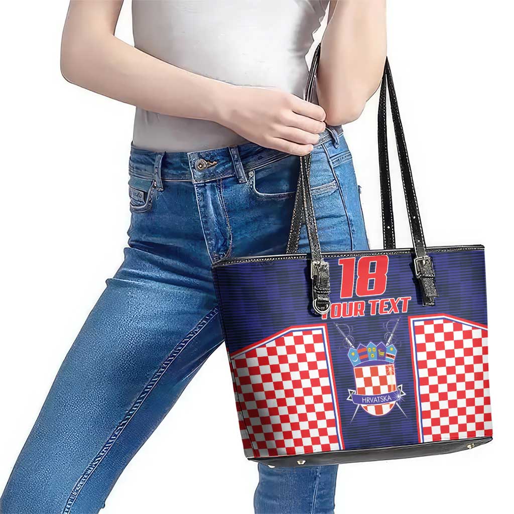 Custom Croatia Football Leather Tote Bag Hrvatska Chessboard Heritage - Wonder Print Shop
