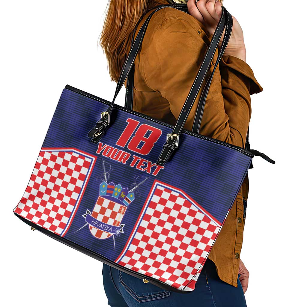Custom Croatia Football Leather Tote Bag Hrvatska Chessboard Heritage - Wonder Print Shop