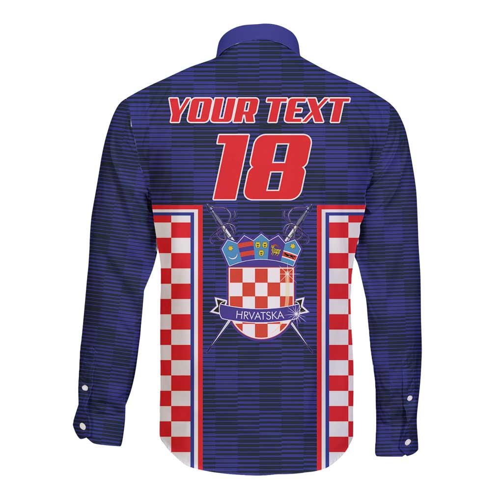 Custom Croatia Football Long Sleeve Button Shirt Hrvatska Chessboard Heritage - Wonder Print Shop