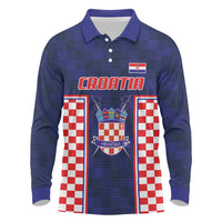 Custom Croatia Football Long Sleeve Polo Shirt Hrvatska Chessboard Heritage - Wonder Print Shop