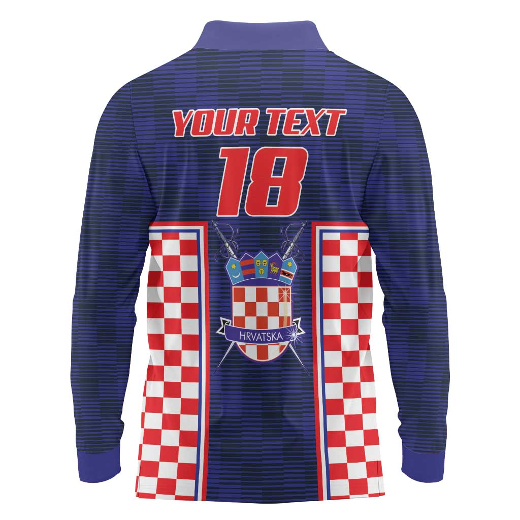Custom Croatia Football Long Sleeve Polo Shirt Hrvatska Chessboard Heritage - Wonder Print Shop