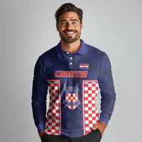Custom Croatia Football Long Sleeve Polo Shirt Hrvatska Chessboard Heritage - Wonder Print Shop