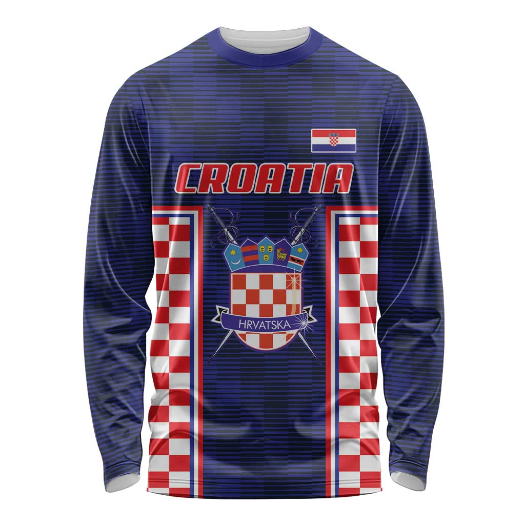 Custom Croatia Football Long Sleeve Shirt Hrvatska Chessboard Heritage - Wonder Print Shop