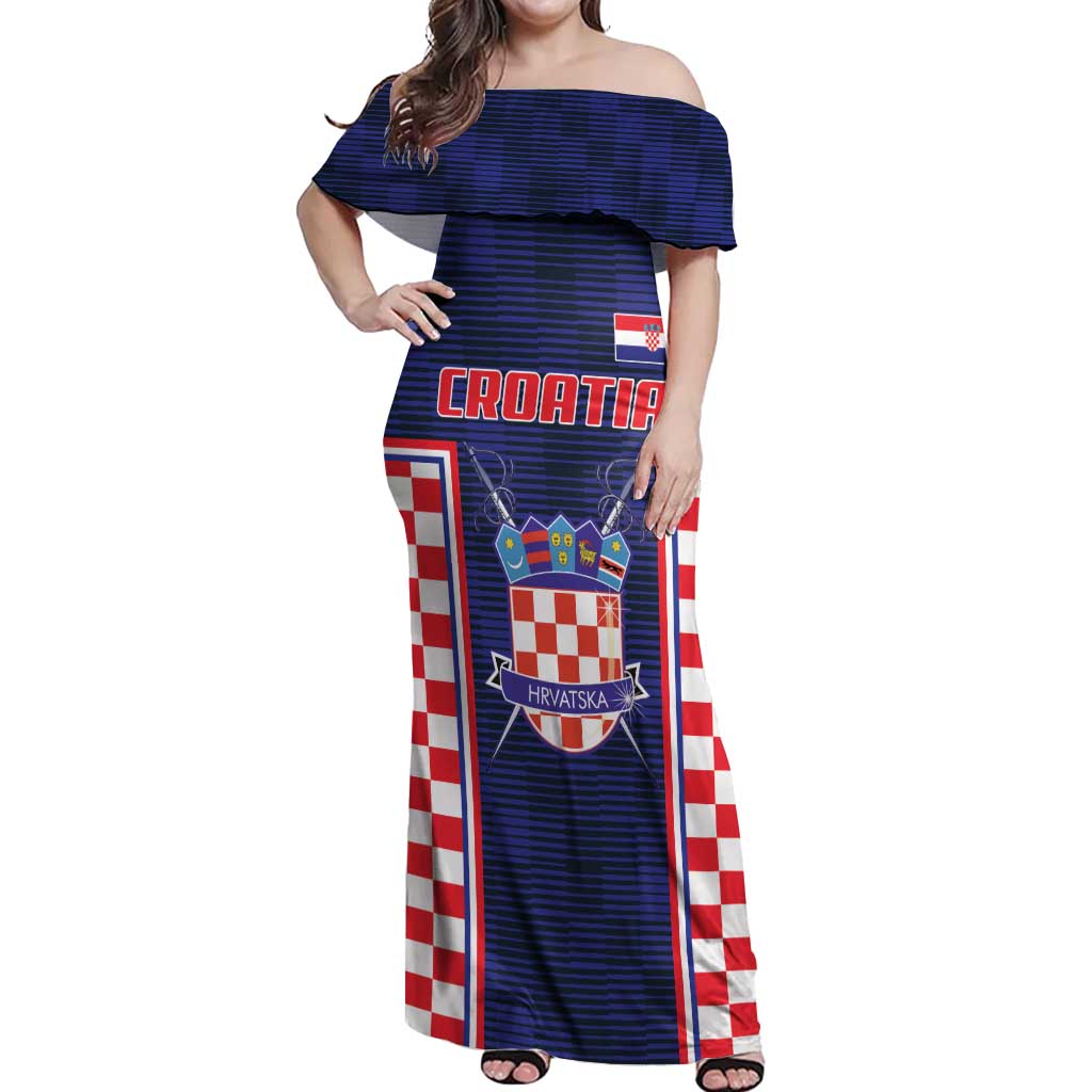 Custom Croatia Football Off Shoulder Maxi Dress Hrvatska Chessboard Heritage - Wonder Print Shop