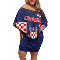 Custom Croatia Football Off Shoulder Short Dress Hrvatska Chessboard Heritage - Wonder Print Shop