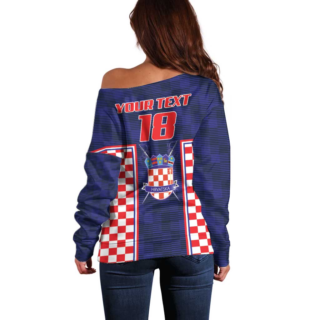 Custom Croatia Football Off Shoulder Sweater Hrvatska Chessboard Heritage - Wonder Print Shop