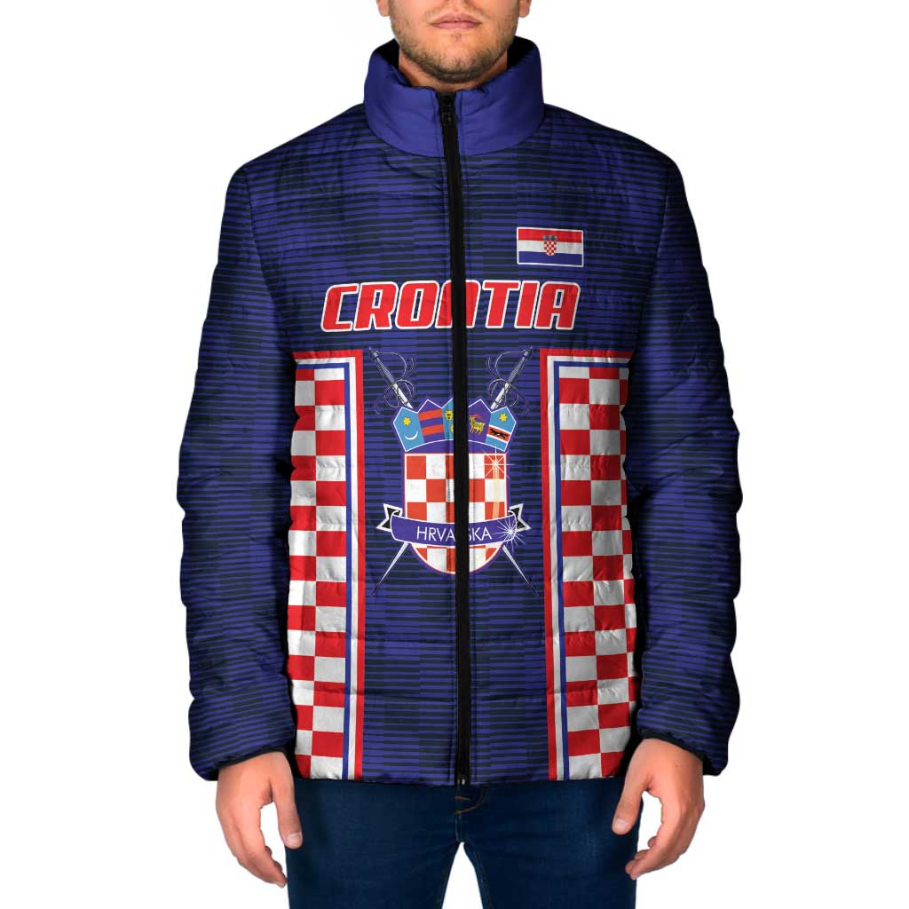 Custom Croatia Football Padded Jacket Hrvatska Chessboard Heritage - Wonder Print Shop