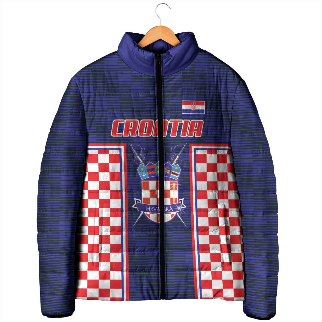 Custom Croatia Football Padded Jacket Hrvatska Chessboard Heritage - Wonder Print Shop