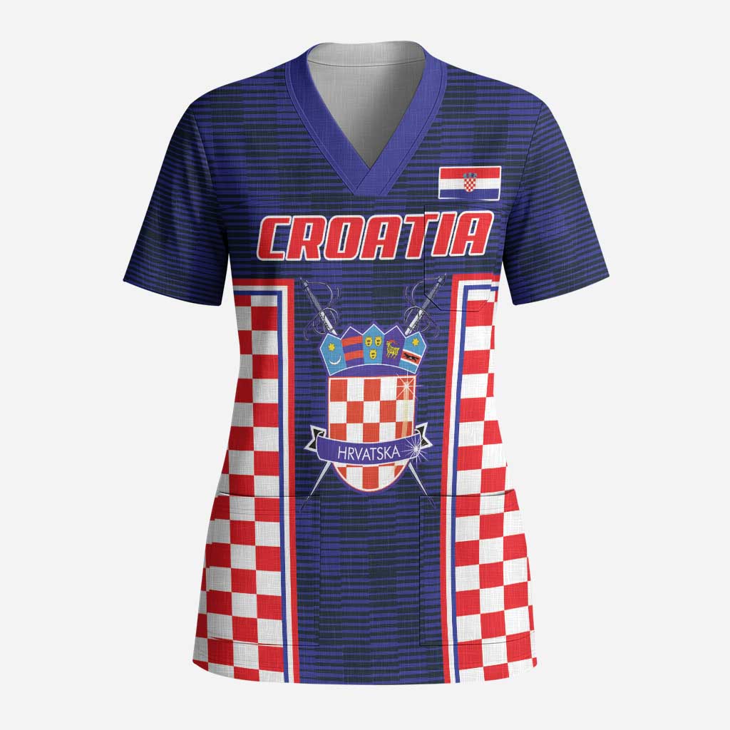 Custom Croatia Football Scrub Top Hrvatska Chessboard Heritage - Wonder Print Shop