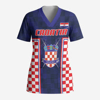 Custom Croatia Football Scrub Top Hrvatska Chessboard Heritage - Wonder Print Shop