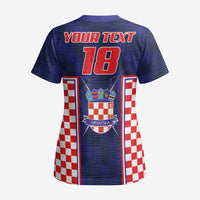 Custom Croatia Football Scrub Top Hrvatska Chessboard Heritage - Wonder Print Shop