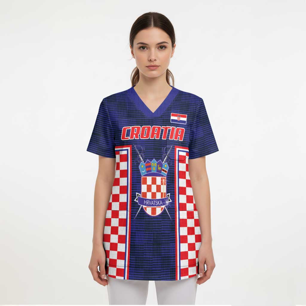 Custom Croatia Football Scrub Top Hrvatska Chessboard Heritage - Wonder Print Shop