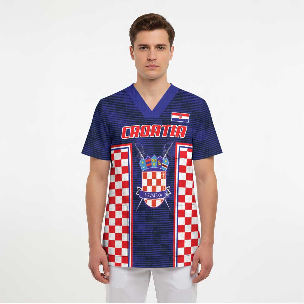 Custom Croatia Football Scrub Top Hrvatska Chessboard Heritage - Wonder Print Shop