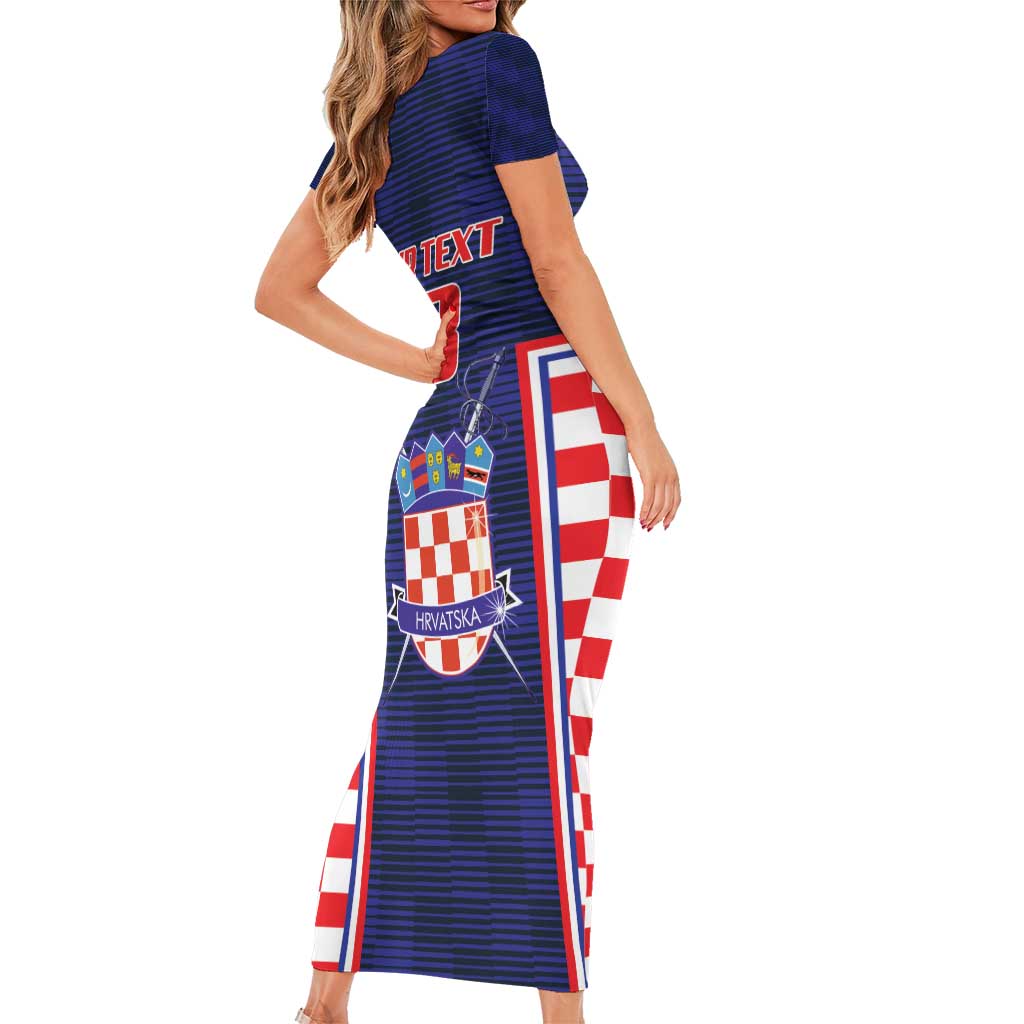 Custom Croatia Football Short Sleeve Bodycon Dress Hrvatska Chessboard Heritage - Wonder Print Shop