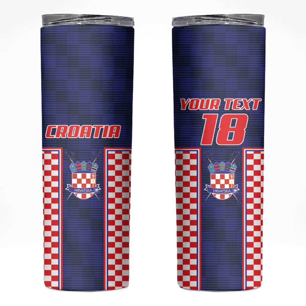 Custom Croatia Football Skinny Tumbler Hrvatska Chessboard Heritage - Wonder Print Shop