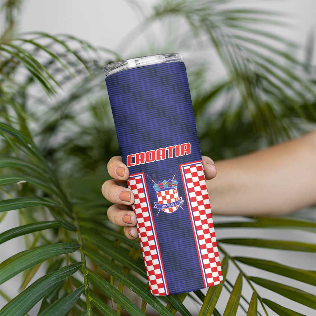 Custom Croatia Football Skinny Tumbler Hrvatska Chessboard Heritage - Wonder Print Shop