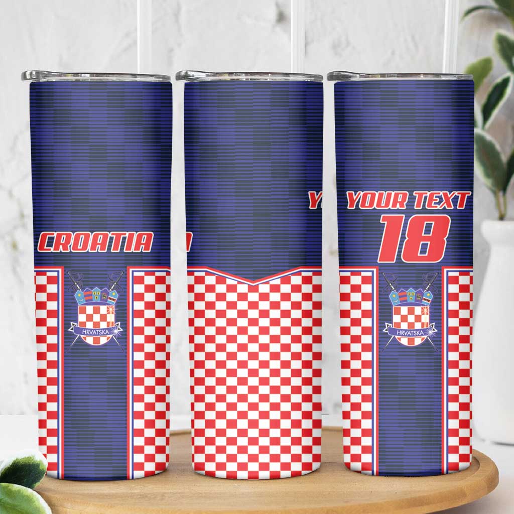 Custom Croatia Football Skinny Tumbler Hrvatska Chessboard Heritage - Wonder Print Shop
