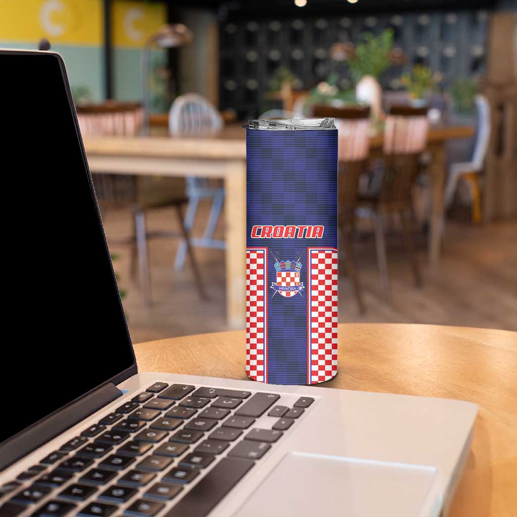 Custom Croatia Football Skinny Tumbler Hrvatska Chessboard Heritage - Wonder Print Shop