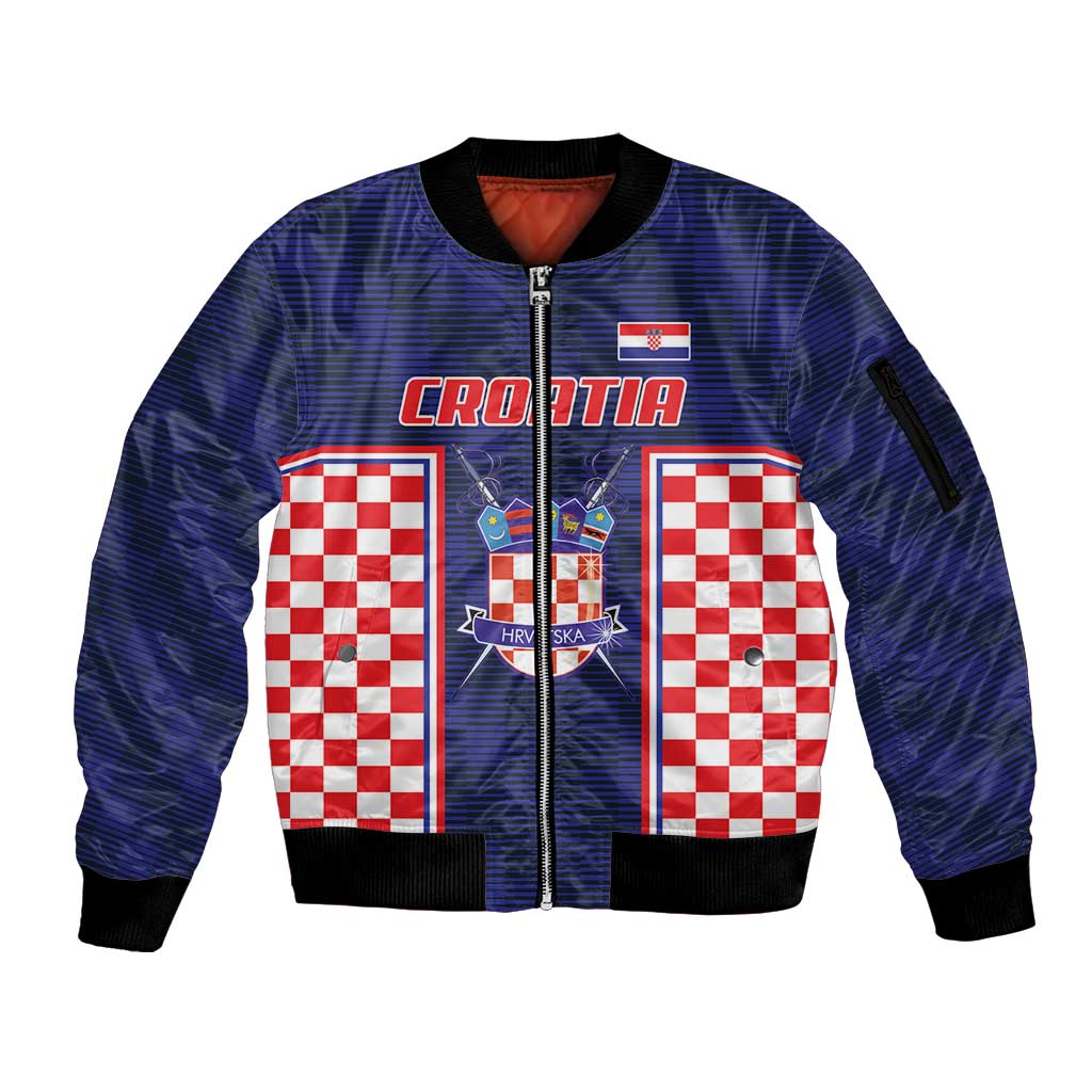 Custom Croatia Football Sleeve Zip Bomber Jacket Hrvatska Chessboard Heritage - Wonder Print Shop