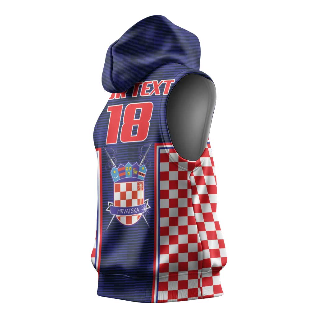 Custom Croatia Football Sleeveless Hoodie Hrvatska Chessboard Heritage - Wonder Print Shop