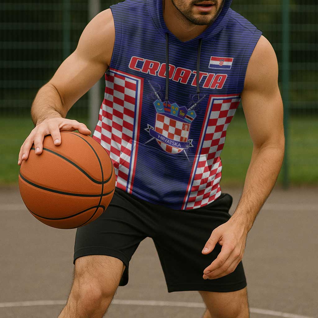 Custom Croatia Football Sleeveless Hoodie Hrvatska Chessboard Heritage - Wonder Print Shop
